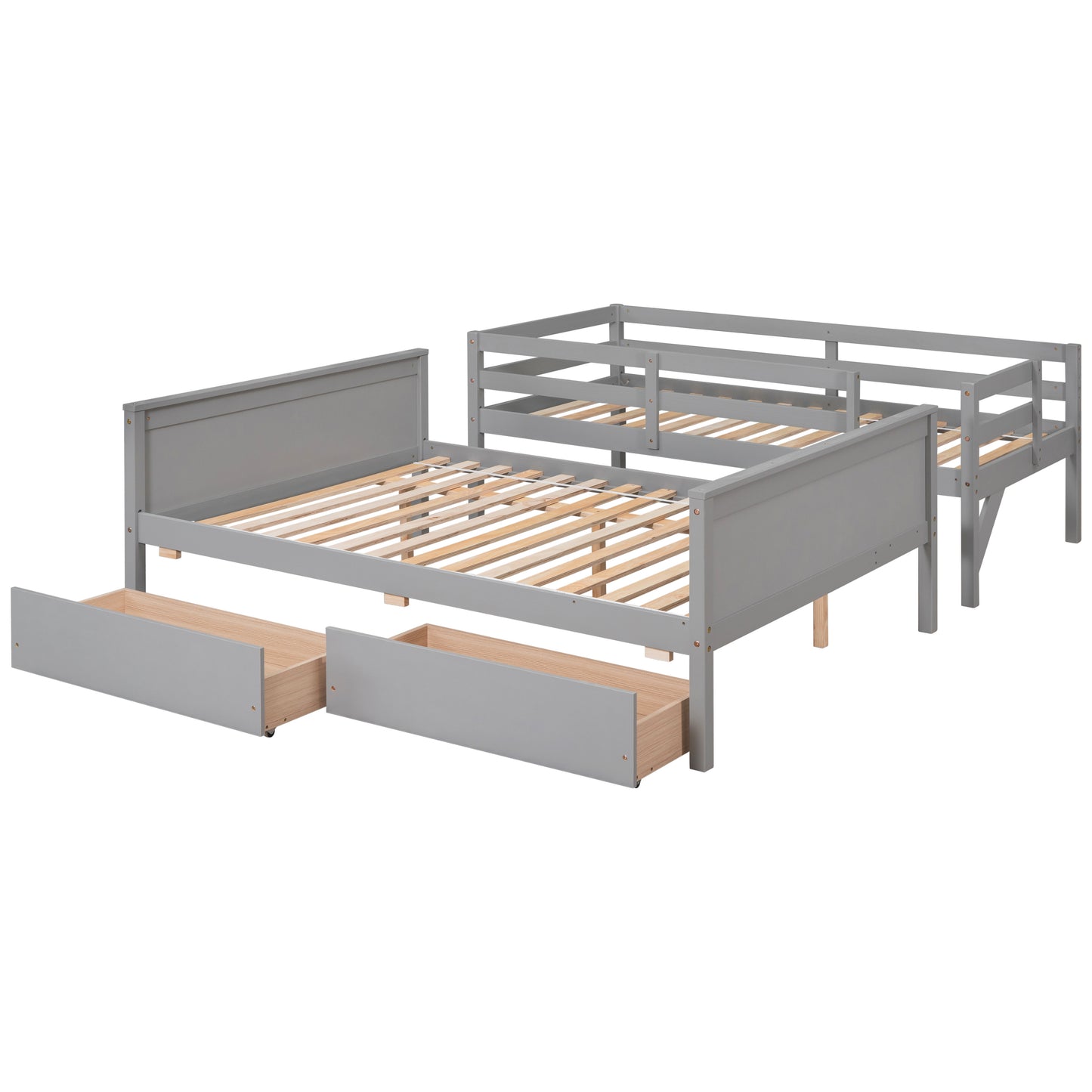 Twin over Full Bunk Bed with 2 Drawers,Slide,Shelves Gray