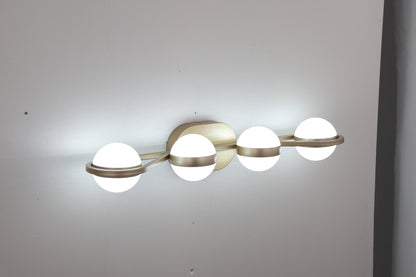 LED Bathroom Vanity Lights Fixtures, 4-Lights Brushed Brass  Globe Glass Shade Over Mirror