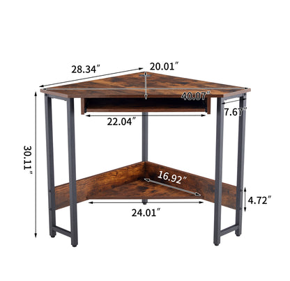 Triangle Computer Desk,Corner Desk With Smooth Keyboard Tray& Storage Shelves ,Compact Home Office,Small Desk With Sturdy Steel Frame As Workstation For Small Space,BLACK,28.34''L 24''W 30.11''H