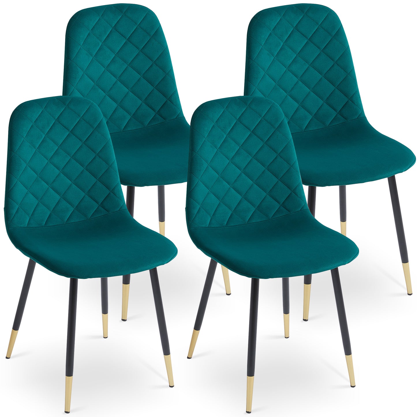 Dark Green Velvet Tufted Accent Chairs with Golden Color Metal Legs, Modern Dining Chairs for Living Room,Set of 4