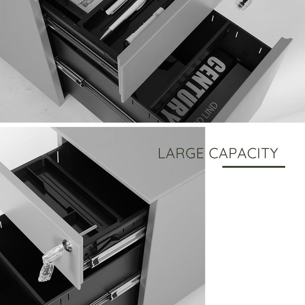 2 Drawer Mobile File Cabinet with Lock Metal Filing Cabinet for Legal/Letter/A4/F4 Size, Fully Assembled Include Wheels, Home/Office Design,GREY