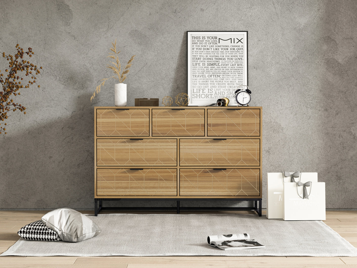 Modern 7 Drawer Dresser Wood Cabinet (Walnut)