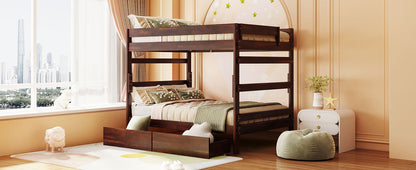 Full over Full Wood Bunk Bed with 2 Drawers, Espresso