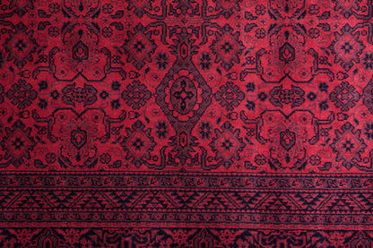 Aurora Border Red and Black Viscose Area Rug 8x10