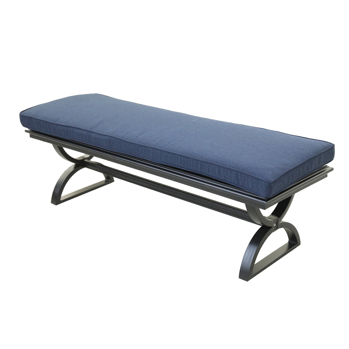 Outdoor Aluminum Bench with Cushion, Burnished Pewter/Denim Blue