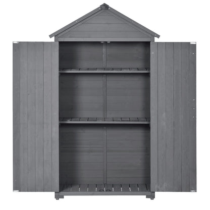 TOPMAX 5.8ft x 3ft Outdoor Wood Lean-to Storage Shed Tool Organizer with Waterproof Asphalt Roof, Lockable Doors, 3-tier Shelves for Backyard, Gray