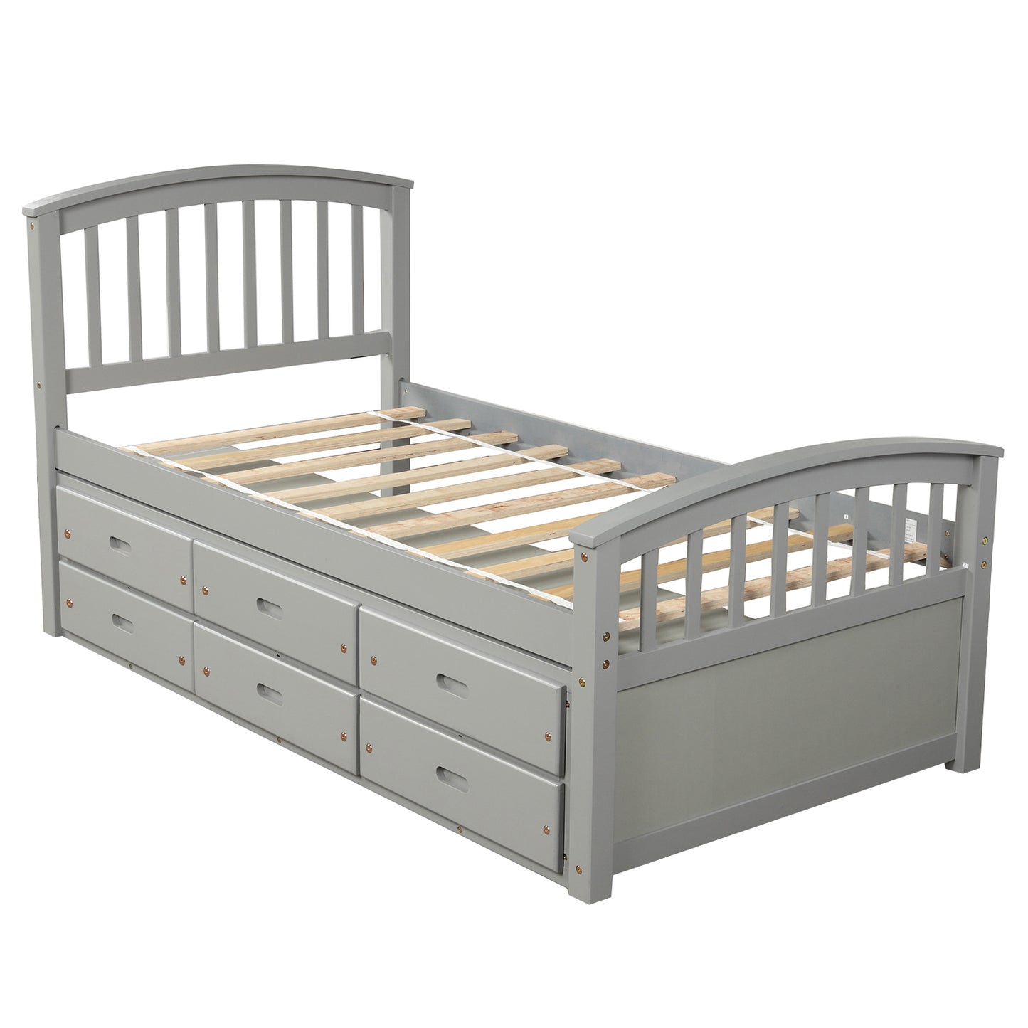 Orisfur. Twin Size Platform Storage Bed Solid Wood Bed with 6 Drawers