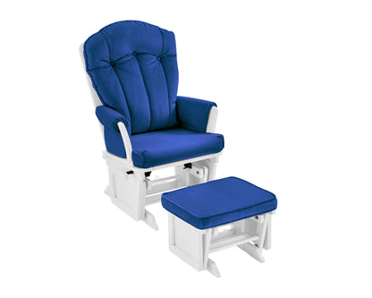 Victoria Glider and Ottoman White Wood and Navy Fabric