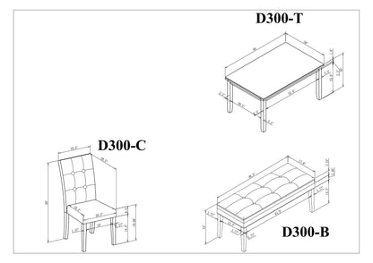 6-piece Faux Marble Dining Table Set  with one Faux Marble Dining Table ,4 Chairs and 1 Bench, Table: 66”x38”x 30”,Chair: 20.2”x28.5”x39”, Black