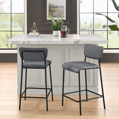 Pu Faux Leather Counter Stools Set of 2, Pub Counter Stool with Back and Footrest, Grey\n(17.5"x19.25“x34.5”）