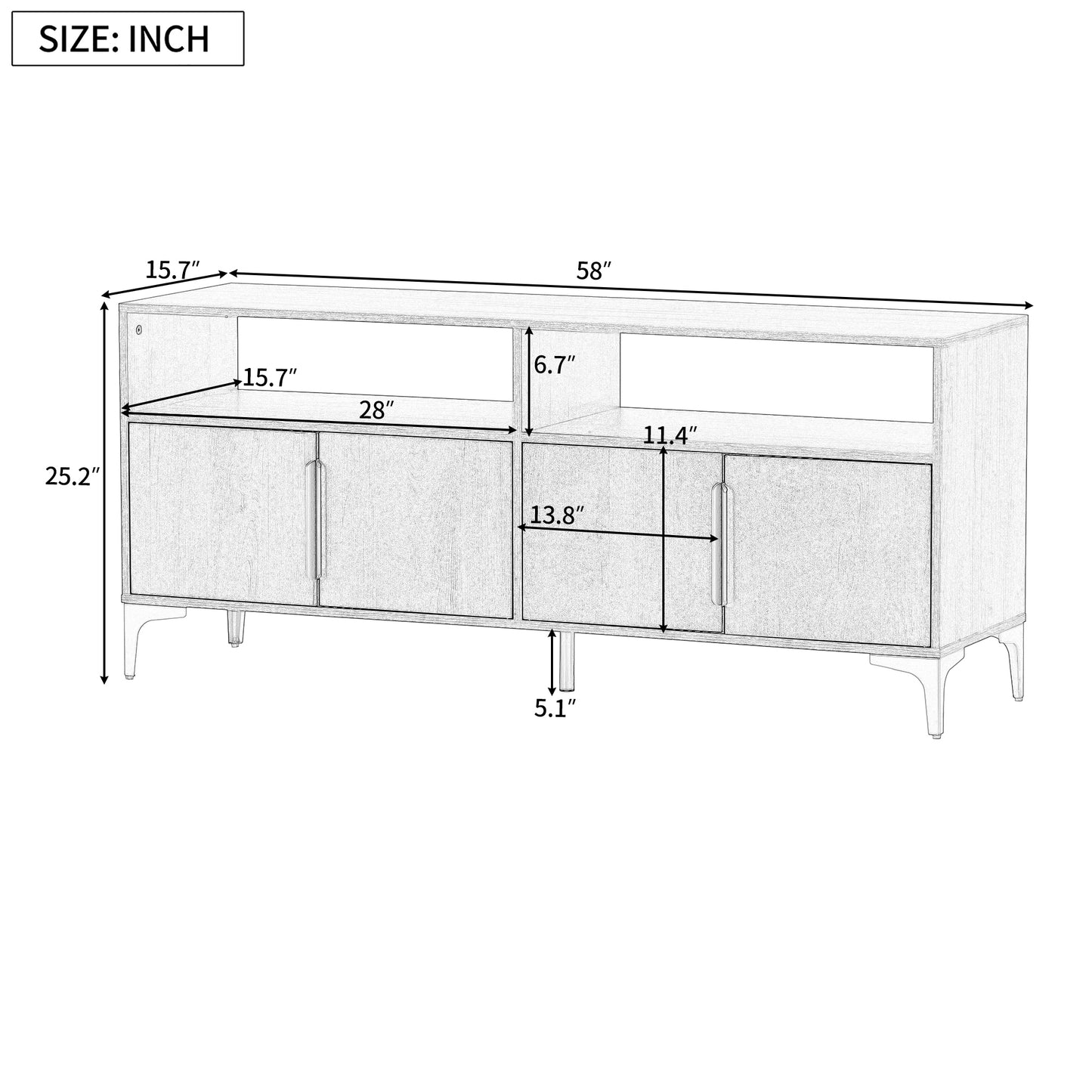 TREXM 58” L Sideboard with Gold Metal Legs and Handles Sufficient Storage Space Magnetic Suction Doors (Espresso)