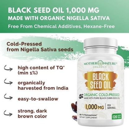 Black Seed Oil Capsules 1,000mg (Softgel) by Mother Nature Organics