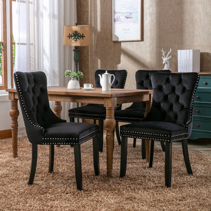 A&A Furniture,Nikki Collection Modern, High-end Tufted Solid Wood Contemporary Velvet Upholstered Dining Chair with Wood Legs Nailhead Trim  2-Pcs Set，Black，1901BK