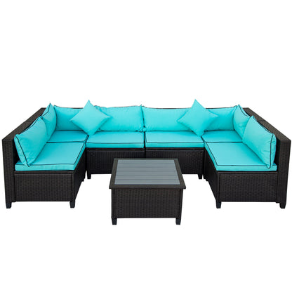 U-style Quality Rattan Wicker Patio Set, U-Shape Sectional Outdoor Furniture Set with Cushions and Accent Pillows