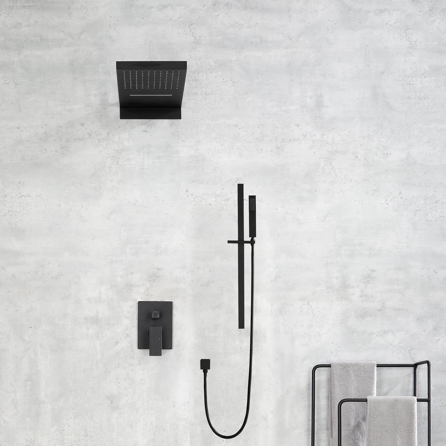 Pressure Balanced Shower System with Shower Head, Hand Shower, Slide Bar, Shower Arm, Hose, and Valve Trim