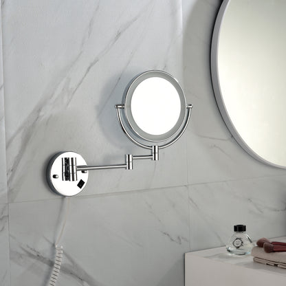 8 Inch LED Wall Mount Two-Sided Magnifying Makeup Vanity Mirror 12 Inch Extension Chrome Finish 1X/3X Magnification Plug 360 Degree Rotation Waterproof Button Shaving Mirror