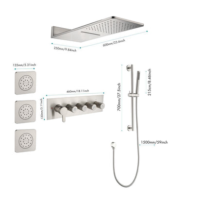 Shower System Square Bathroom Luxury Rain Mixer Shower Combo Set Pressure Balanced Shower System with Shower Head, Hand Shower, Slide Bar, Shower Arm, Hose, and Valve Trim