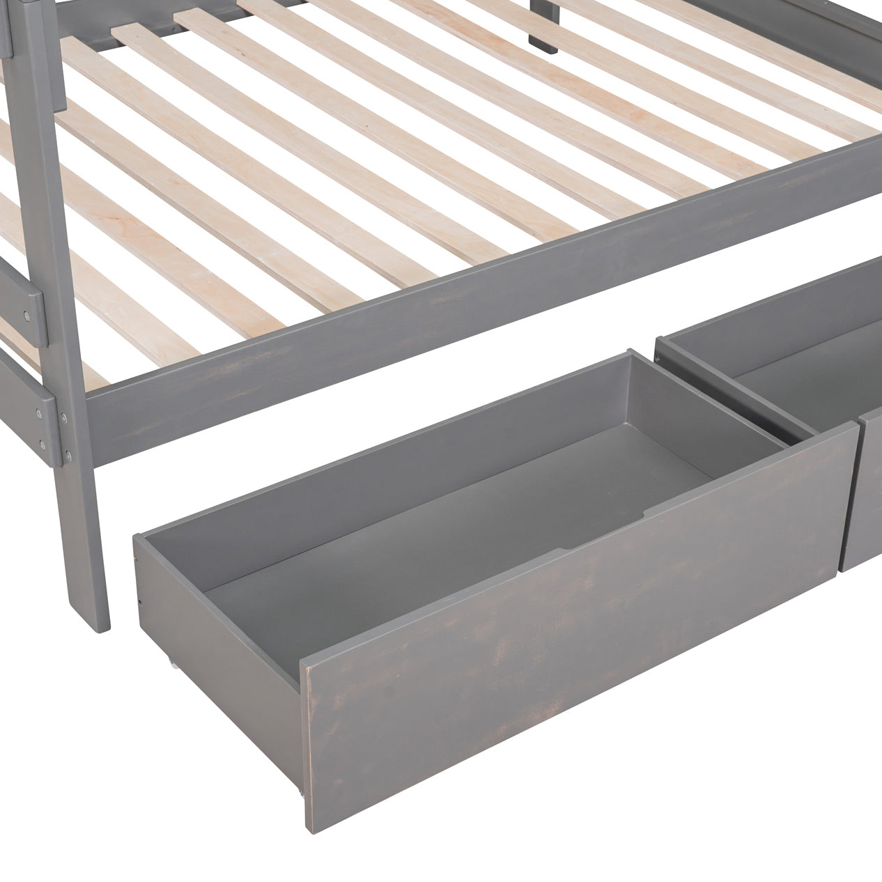 Full over Full Wood Bunk Bed with 2 Drawers, Gray