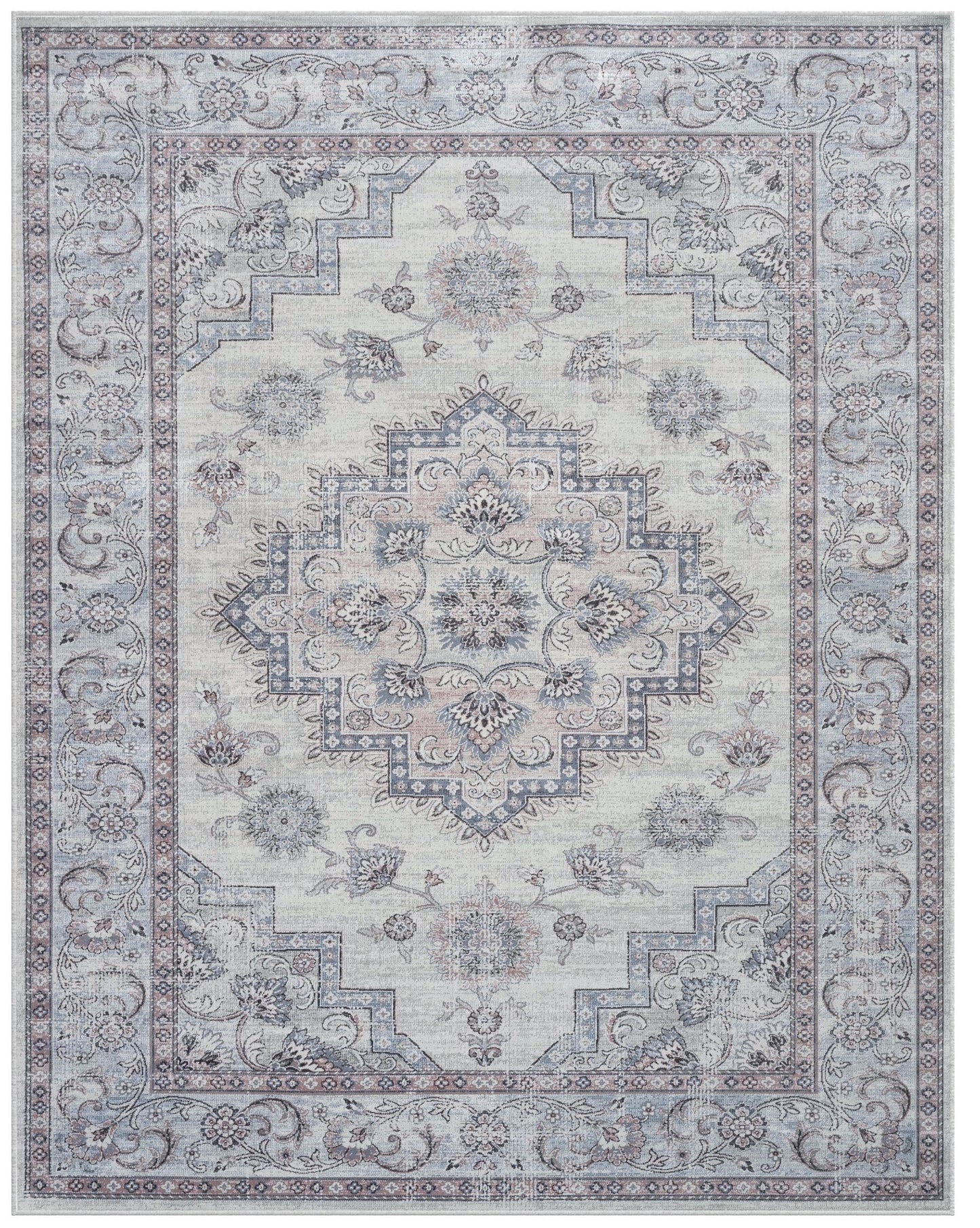 Calanthe Gray, Blush, Blue, Ivory Viscose Area Rug 8x10