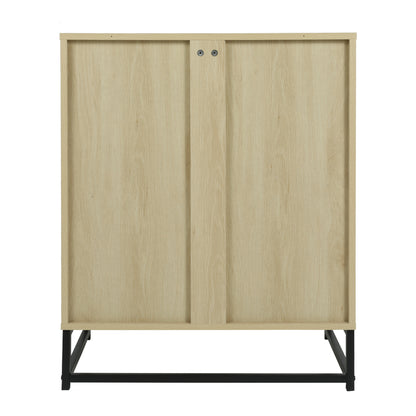 Storage Cabinet with Glass Door, Sideboard Buffet Cabinet for Kitchen,Dining Room, Oak Finish