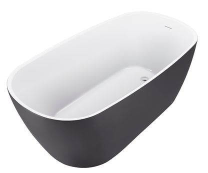 59" 100% Acrylic Freestanding Bathtub，Contemporary Soaking Tub，white inside and gray outside