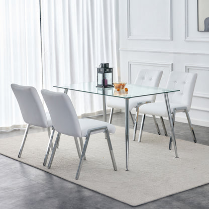 Grid shaped armless high back dining chair,2-piece set, office chair. Applicable to dining room, living room, kitchen and office.White  Chair and Electroplated metal leg