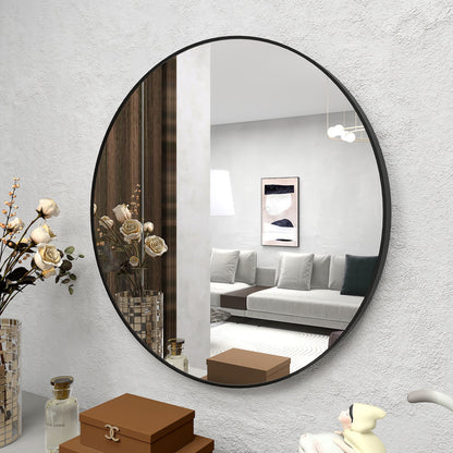 32" Wall Circle Mirror Large Round Black Farmhouse Circular Mirror for Wall Decor Big Bathroom Make Up Vanity Mirror Entryway Mirror