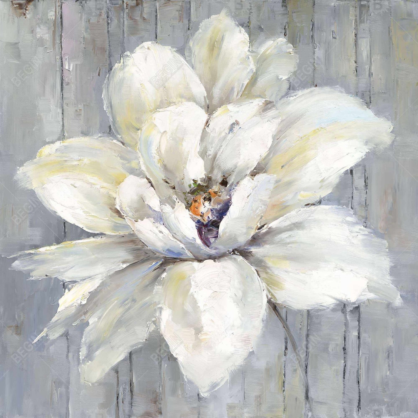 White flower on wood - 32x32 Print on canvas