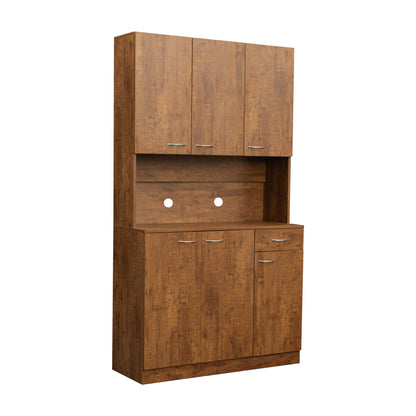 70.87" Tall Wardrobe& Kitchen Cabinet, with 6-Doors, 1-Open Shelves and 1-Drawer for bedroom,Walnut