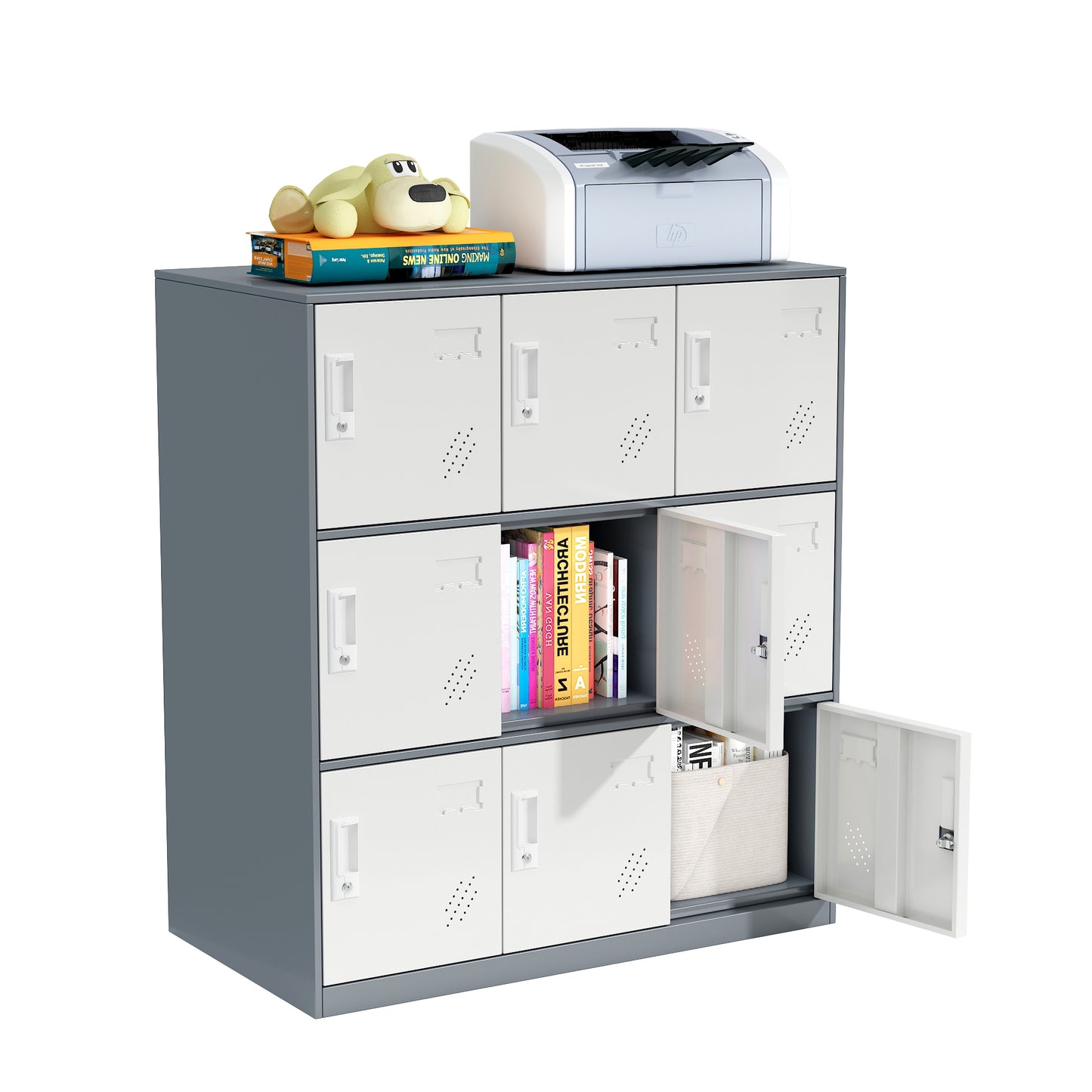 9 Doors Metal Storage Cabinet with Card Slot, Organizer,Shoes and Bags Steel Locker for Office, Home, Bank, School, Gym