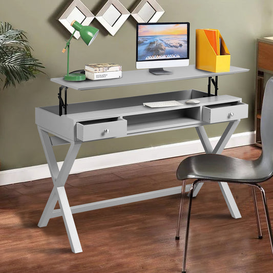 Lift Desk with 2 Drawer Storage, Computer Desk with Lift Table Top, Adjustable Height Table for Home Office, Living Room,grey