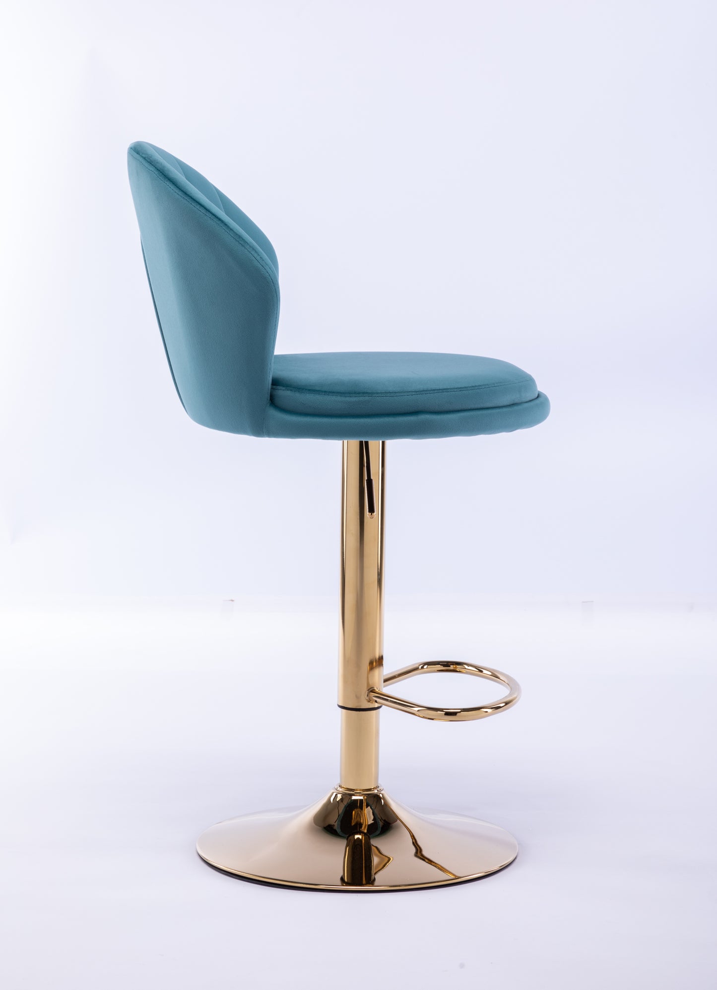 Set of 2  Bar Stools,with Chrome Footrest and Base Swivel Height Adjustable Mechanical Lifting Velvet + Golden Leg Simple Bar Stool-Baby Blue