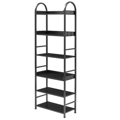 70.8 Inch Tall Bookshelf, 6-tier Shelves with Round Top Frame, MDF Boards, Adjustable Foot Pads, Black