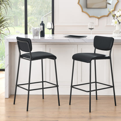 Pu Faux Leather Bar Stools Set of 2, Pub Barstools with Back and Footrest, Black (18.25"x20“x38.5”）