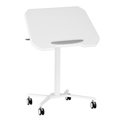 Techni Mobili White Sit to Stand Mobile Laptop Computer Stand with Height Adjustable and Tiltable Tabletop