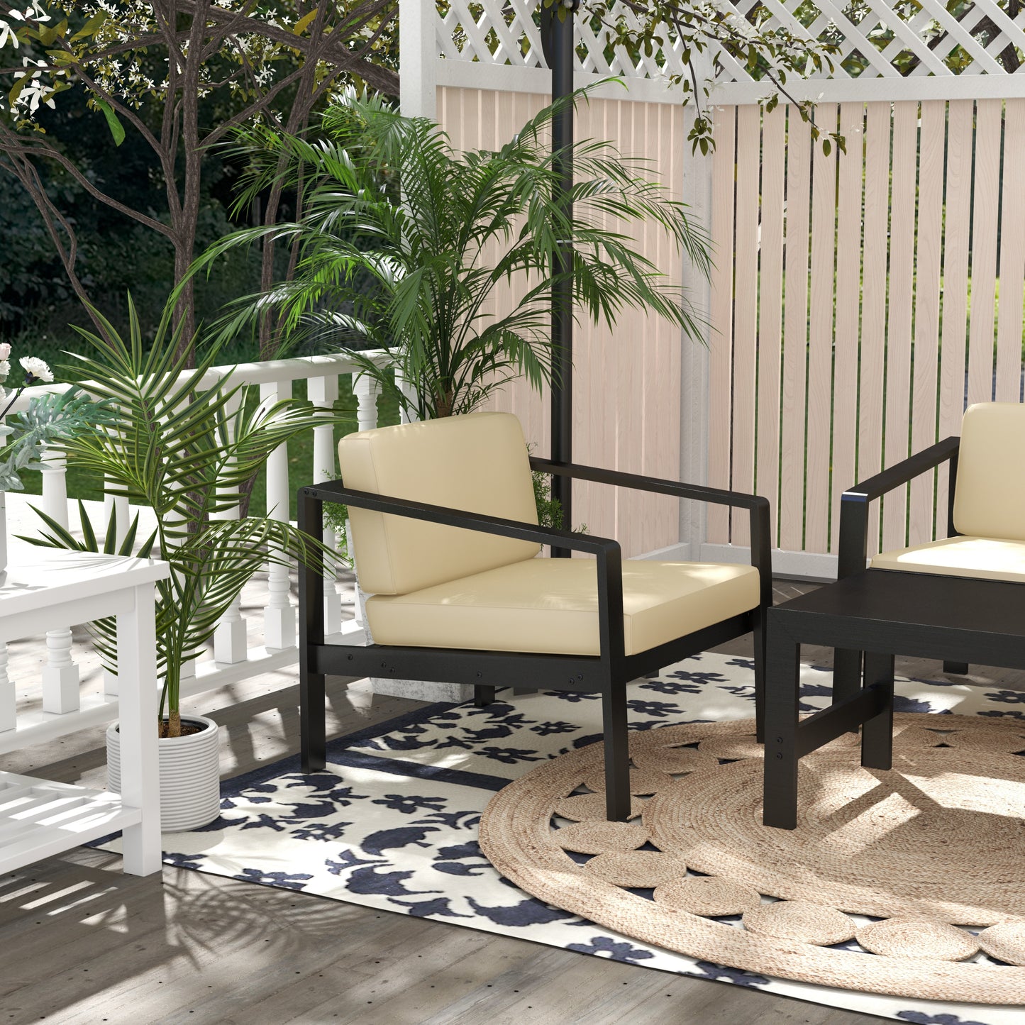 Outdoor Patio Furniture Single Armchair with Cushions in stripe for Restaurant Outdoor courtyard Garden Open-air balcony Poolside,Black aluminum fram,Modern Design
