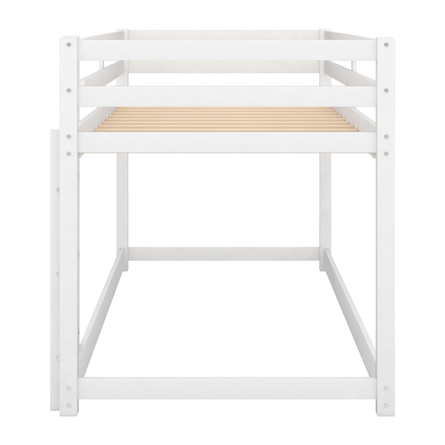 Twin over Twin Floor Bunk Bed with Ladder , White(Old SKU:WF281727AAK/WF286602AAK)