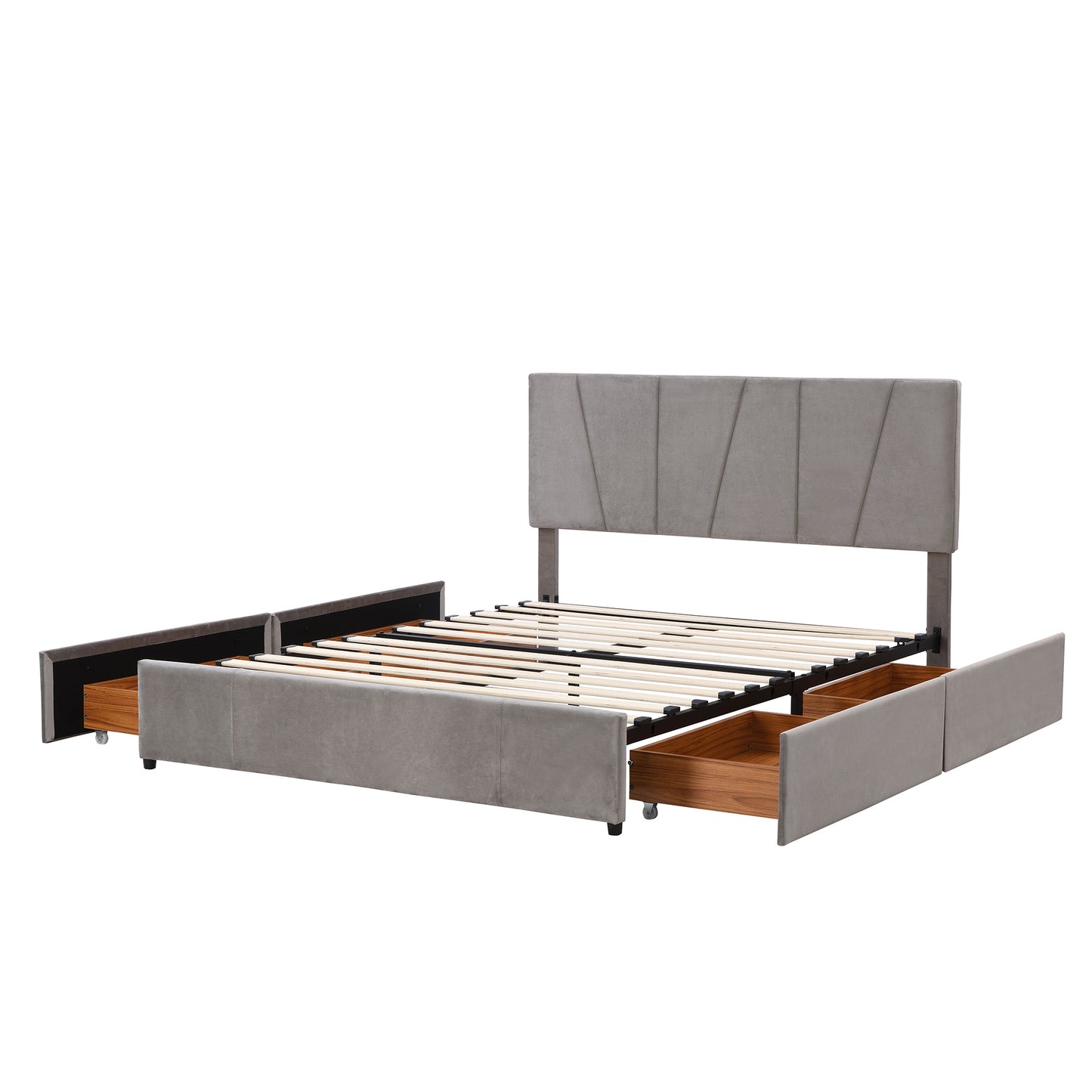 Queen Size Upholstery Platform Bed with Four Drawers on Two Sides,Adjustable Headboard,Grey