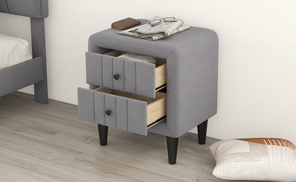 Upholstered Wooden Nightstand with 2 Drawers,Fully Assembled Except Legs and Handles,Velvet Bedside Table-Gray