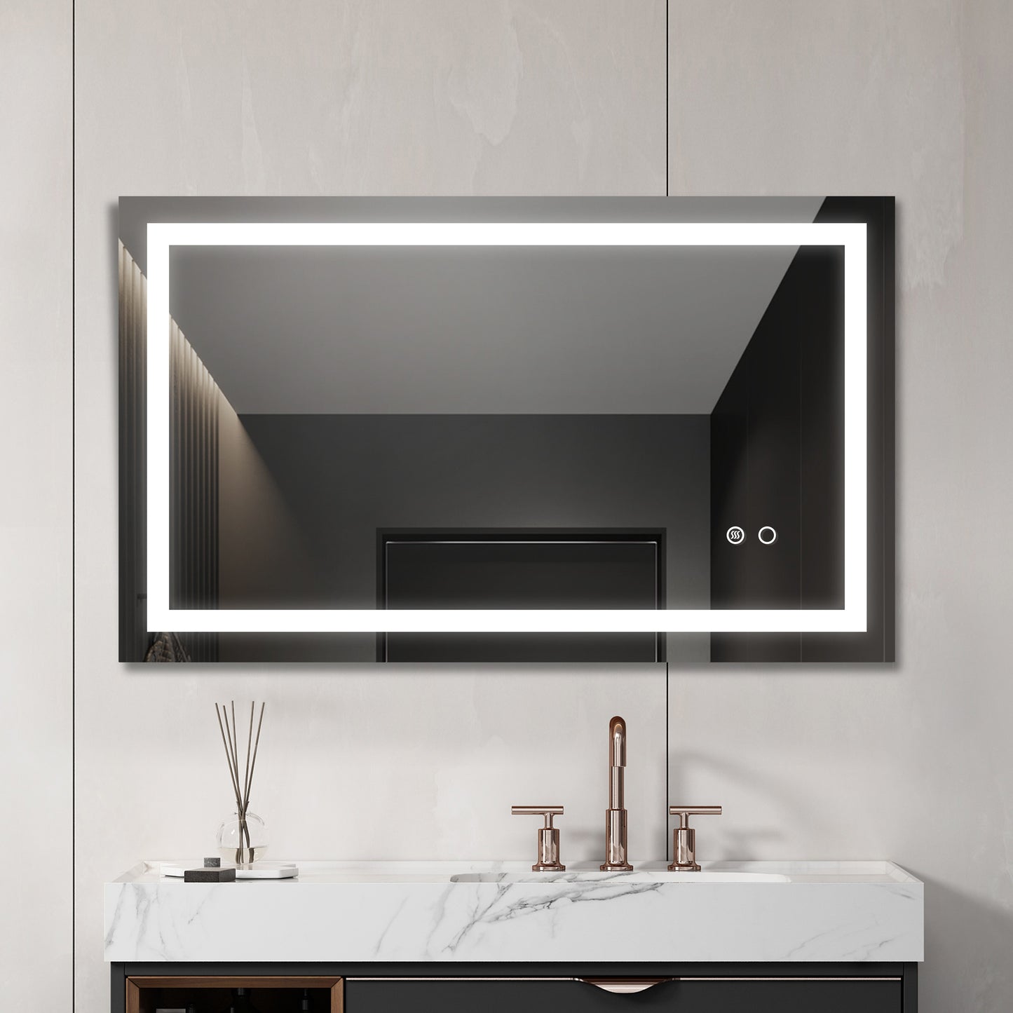 LED Lighted Illuminated Bathroom Vanity Wall Mirror with with Touch Button, Anti Fog