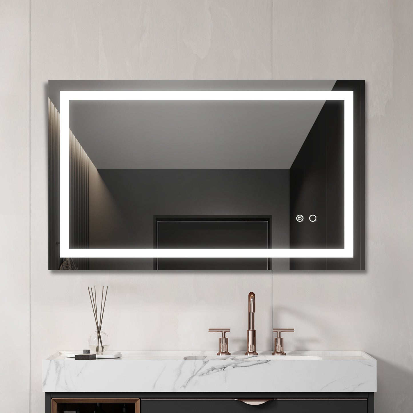 40*24 LED Lighted Bathroom Wall Mounted Mirror with High Lumen+Anti-Fog Separately Control+Dimmer Function