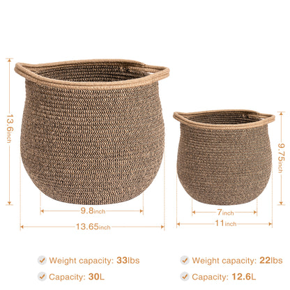 Cotton Linen Laundry Basket Set for bathroom (Black&Brown)