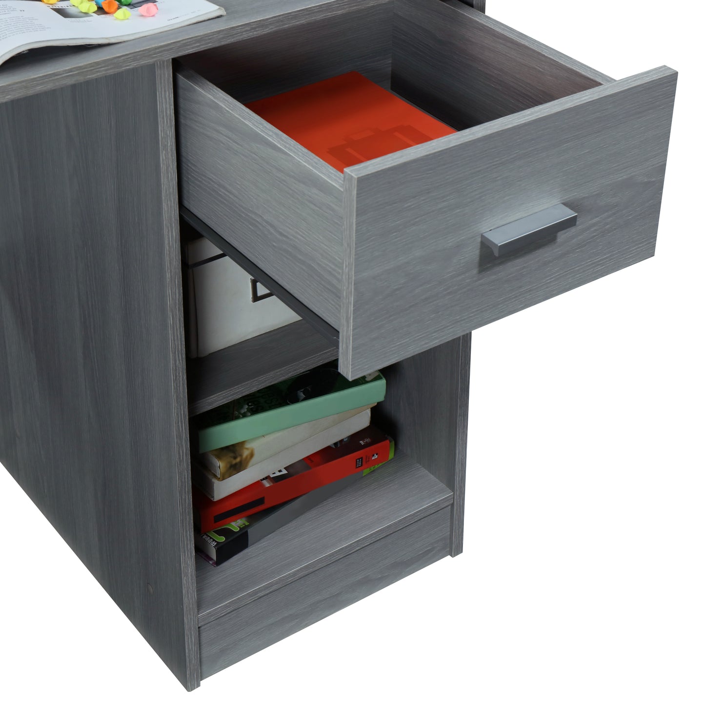 Techni Mobili Modern Office Desk with Hutch, Grey