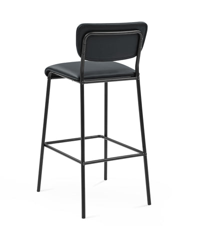 Pu Faux Leather Bar Stools Set of 2, Pub Barstools with Back and Footrest, Black (18.25"x20“x38.5”）