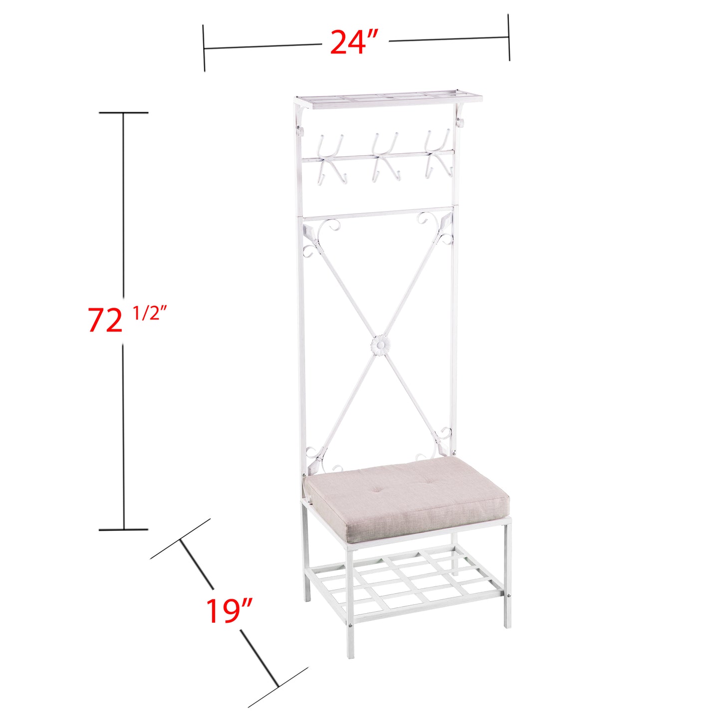 Dovanti Entryway Hall Tree Bench w/ Storage - Distressed White