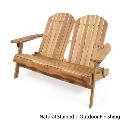 Outdoor Solid Wood Adirondack Loveseat Sofa Natural