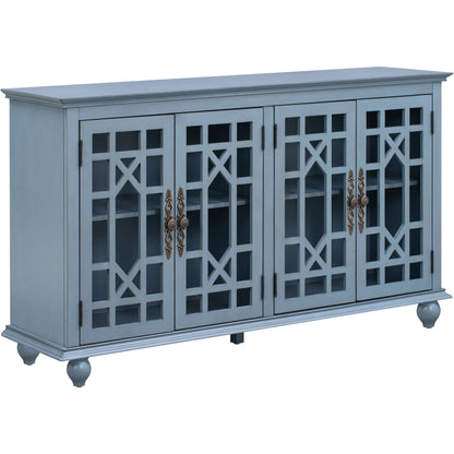 TREXM Sideboard with Adjustable Height Shelves, Metal Handles, and 4 Doors for Living Room, Bedroom, and Hallway (Teal Blue)