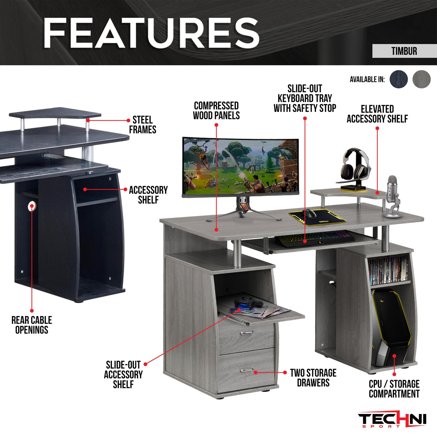 Techni Mobili Complete Computer Workstation Desk With Storage, Espresso