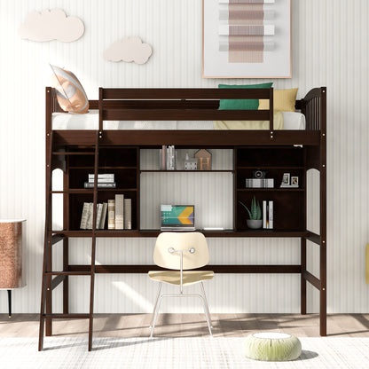 Twin size Loft Bed with Storage Shelves, Desk and Ladder, Espresso(OLD SKU :LP000140PAA)