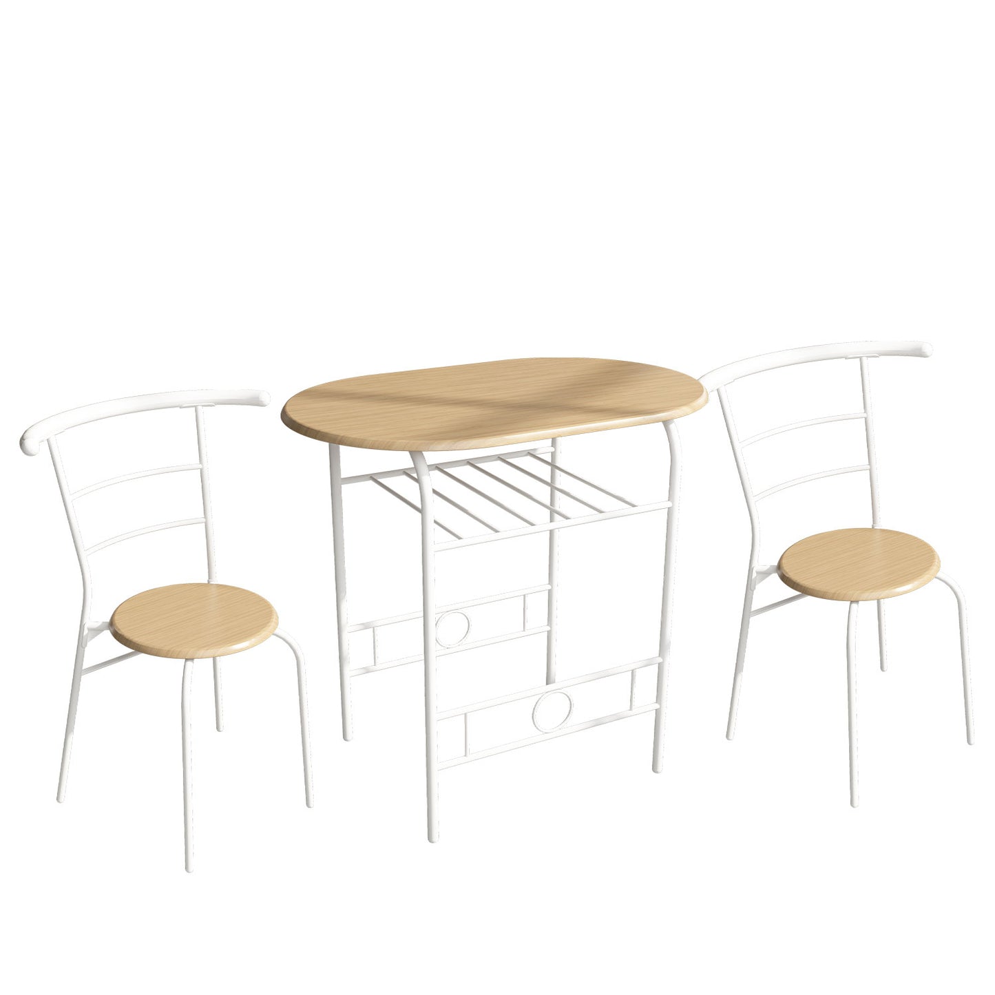 Space Saving Table Set Round Bistro Table Set Kitchen Rack Table and Wooden Chairs for Small Spaces Outdoor bar Table and Chairs Set，Light Brown & White，one set of three pcs. Light Brown.